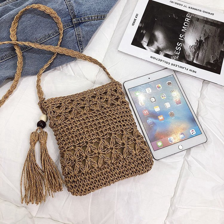 Túi cói Túi cói nữ mini đi biển kèm tua rua siêu xinh