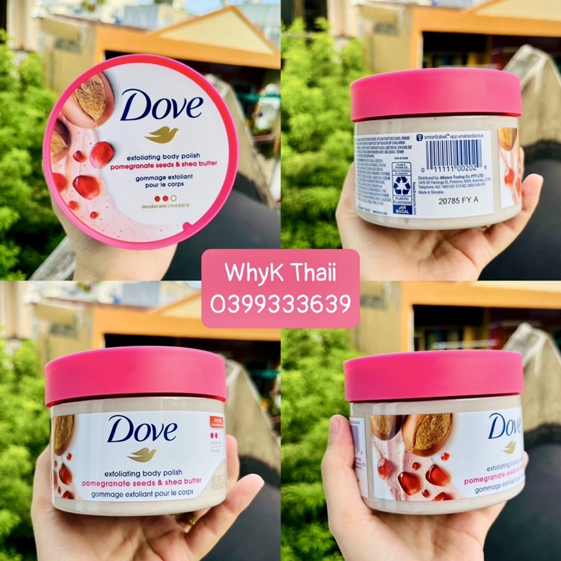 Tẩy Tế Bào Chết Body Dove Hương Lựu Bơ Hạt Mỡ Dưỡng Trắng Cấp Ẩm 298g
