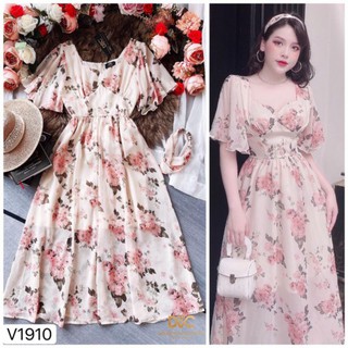 Váy thiết kế dáng xòe voan hoa v1910
