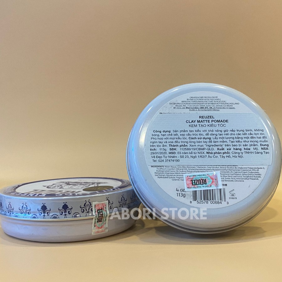 Sáp vuốt tóc Reuzel Clay Matte Pomade [Chính Hãng] giữ nếp tốt, độ bóng mờ, dễ gội rửa, dành cho tóc mỏng đến trung bình