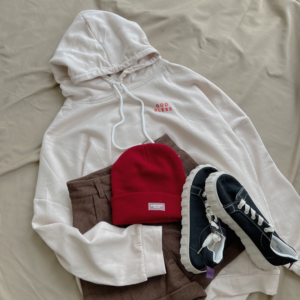 Áo nỉ Hoodie GOD BLESS form rộng ulzzang basic - Made by Fiin