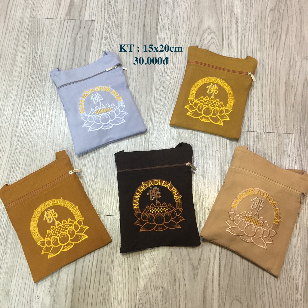 Túi xách đeo chéo Phật tử đi chùa 15x20cm thời trang đi kễ chùa đựng phụ kiện nhiều ngăn thêu sen