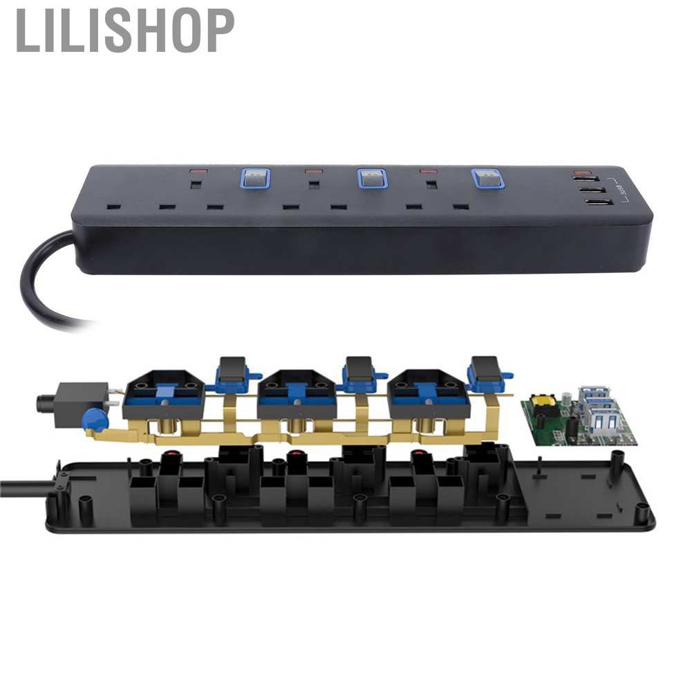 Lilishop Power Strip UK 250V Electrical Socket with Independent Switch 3 Outlet+3 USB Charging Port