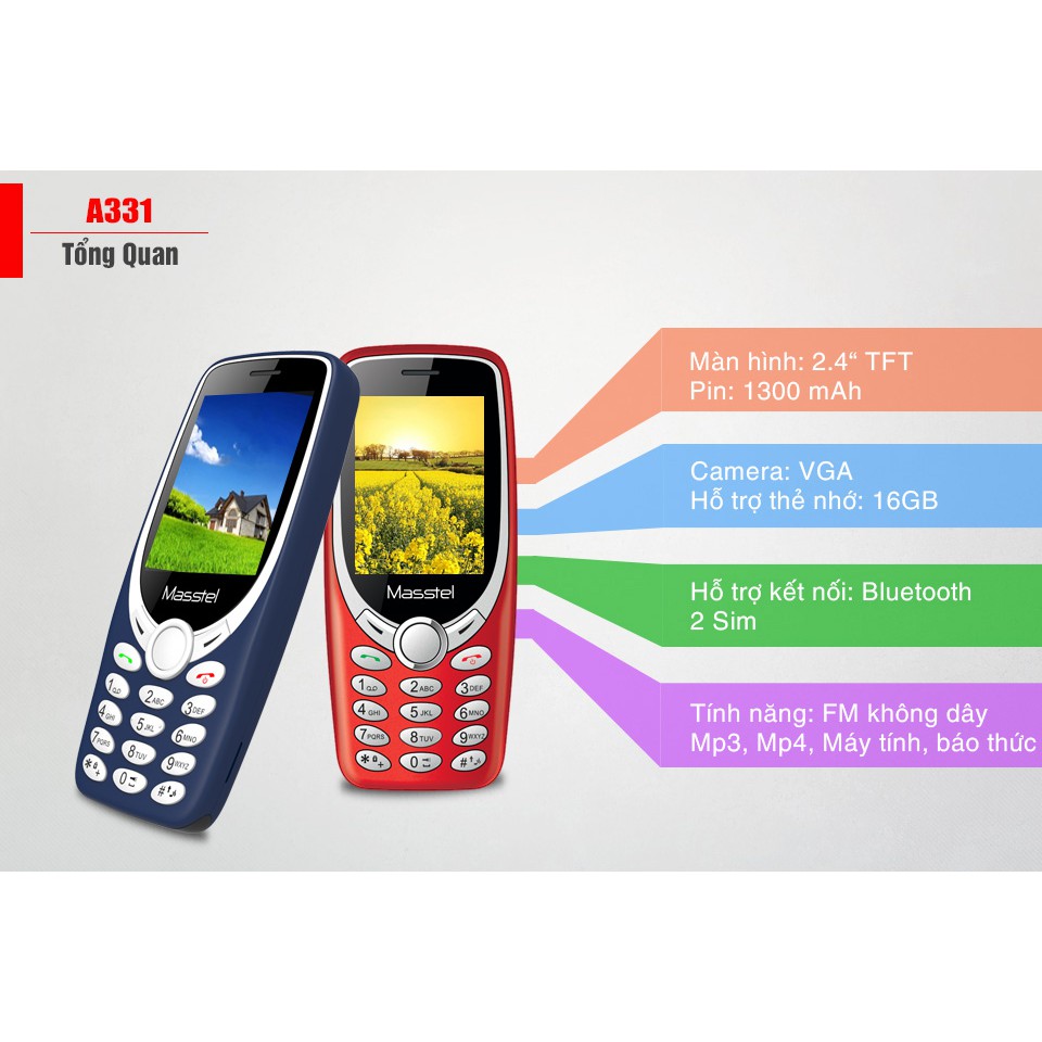 Điện Thoại Masstel A331 - Nghe FM Không Cần Tai Nghe - 2 Sim 2 Sóng Bảo hành 12 tháng | BigBuy360 - bigbuy360.vn