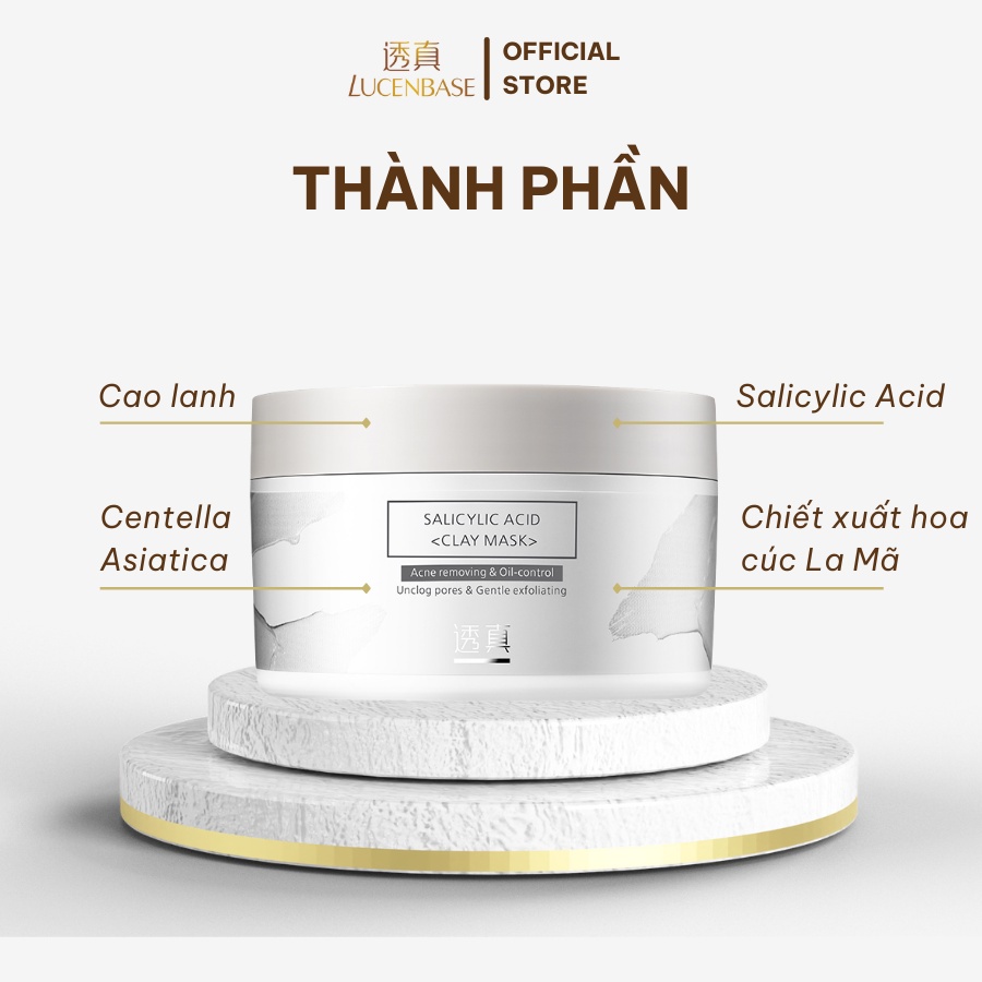 Mặt nạ đất sét BHA Salicylic Acid Clay Mask Lucenbase kiềm dầu giảm mụn 110g