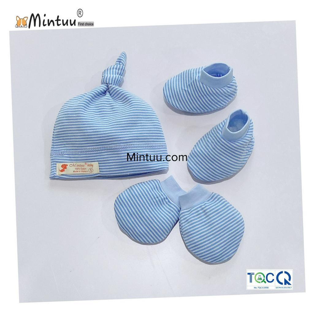 Set Mũ sơ sinh cho bé cây thông - tay chân bo sọc thương hiệu MINTUU