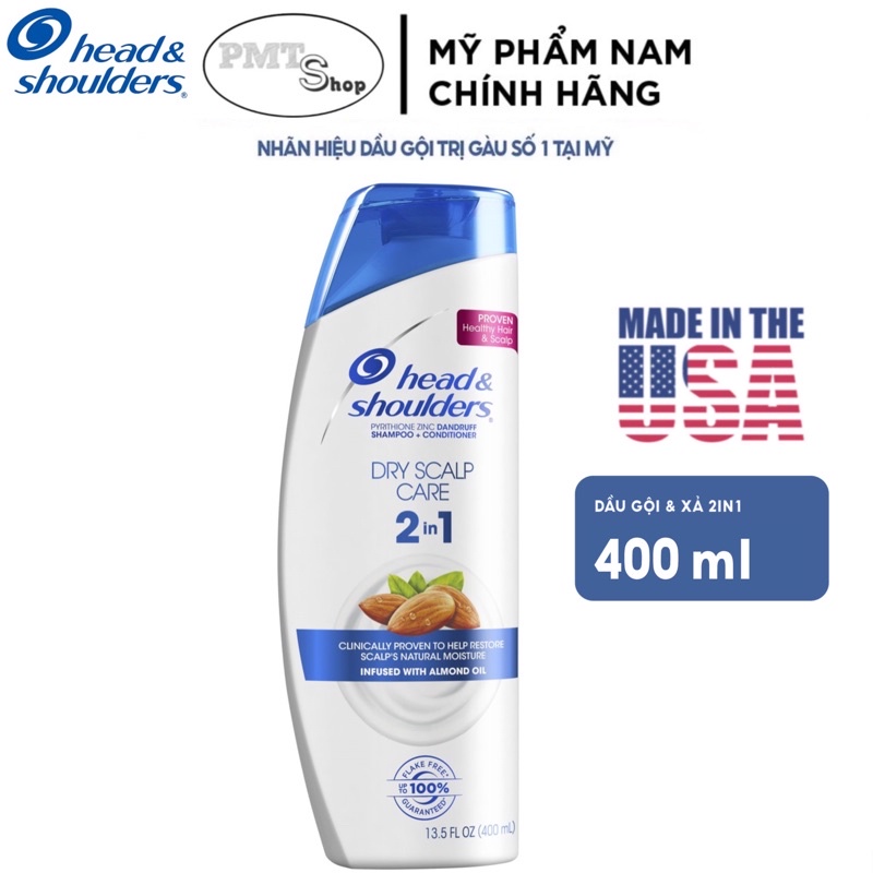 Dầu gội xả 2in1 sạch gàu Head &amp; Shoulders Mỹ Dry Scalp Care 400ml hạnh nhân