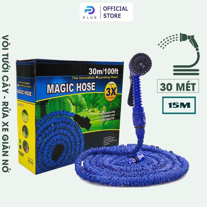 Vòi xịt giãn nở thông minh 30m, 15m Magic Hose - 7 chế độ phun nước - Xịt rửa xe, tưới cây đa năng