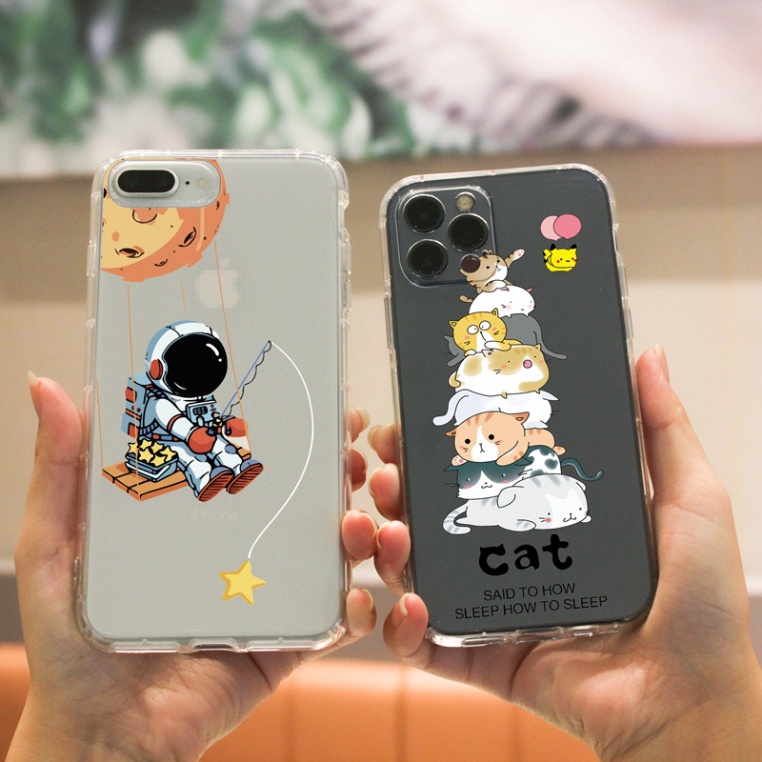Ốp lưng iphone 6, 6s plus, 7 8 Plus, X, XS, XR, XSMAX, 11, 12, 13 PROMAX TRONG SUỐT PHI HÀNH GIA VÀ MÈO PKVN