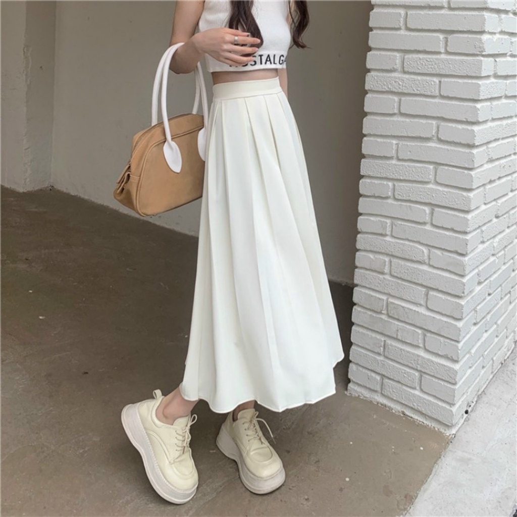 Chân váy dài midi cực xinh mẫu mới về đẹp chất vải mịn có lót dập ly bản trước lưng chun sau