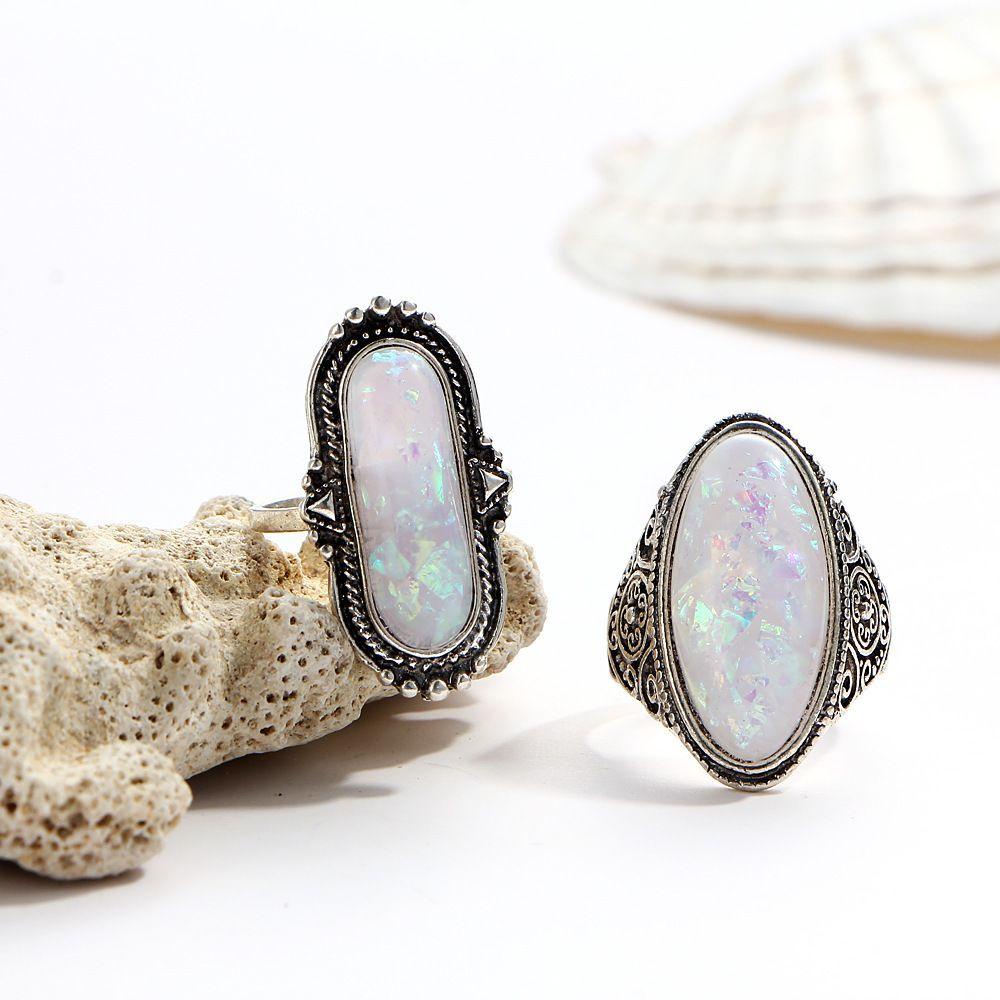 NIUYOU Set 8 Nhẫn Đốt Ngón Tay Điêu Khắc Đính Đá Opal Màu Sắc