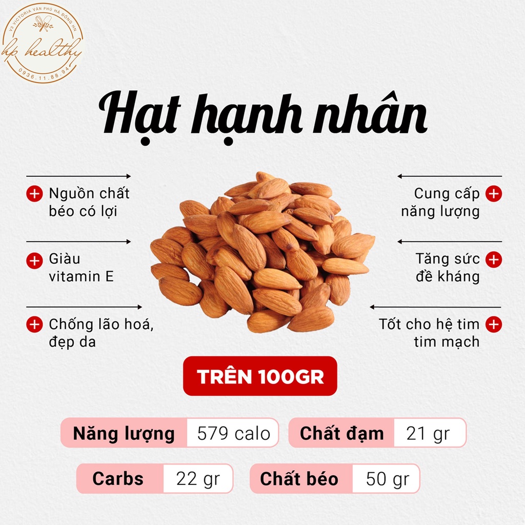 500G HẠT HẠNH NHÂN MỸ SẤY CHÍN NGUYÊN VỊ HP HEALTHY Hạt Dinh Dưỡng Organic Hữu Cơ Ăn Liền