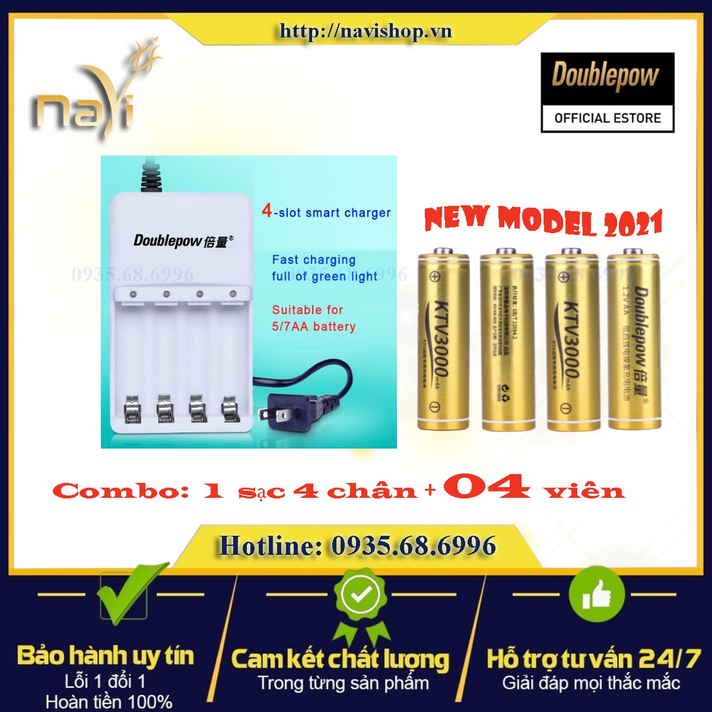 Combo Sạc và 4 Pin sạc AA 3000mAh Doublepow