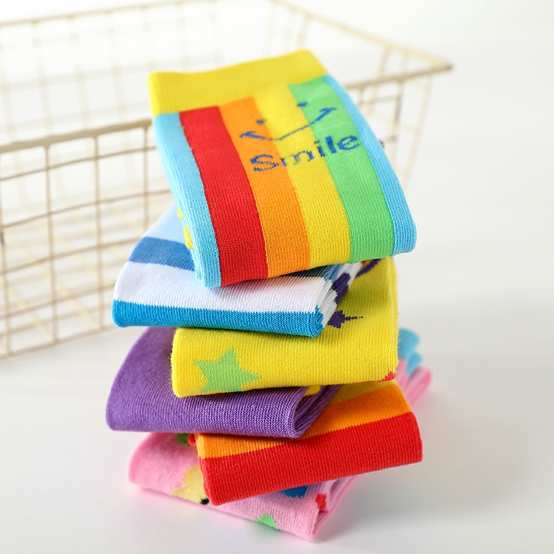 Vớ Cotton Mềm Kẻ Sọc Màu Cầu Vồng Cho Bé 3-12 Tuổi