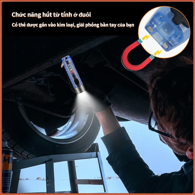 Đèn Pin Mini Siêu Sáng Kiêm Móc Khóa Đèn LED mini 10 chế độ sáng chống nước