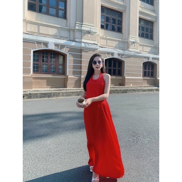 [HÌNH THẬT TRẢI SÀN] Đầm maxi đi biển 3 màu đỏ vàng trắng chất lụa