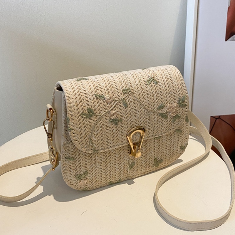 Túi cói Vai Đan Lát Phối Ren Hoa Thời Trang Dành Cho Nữ