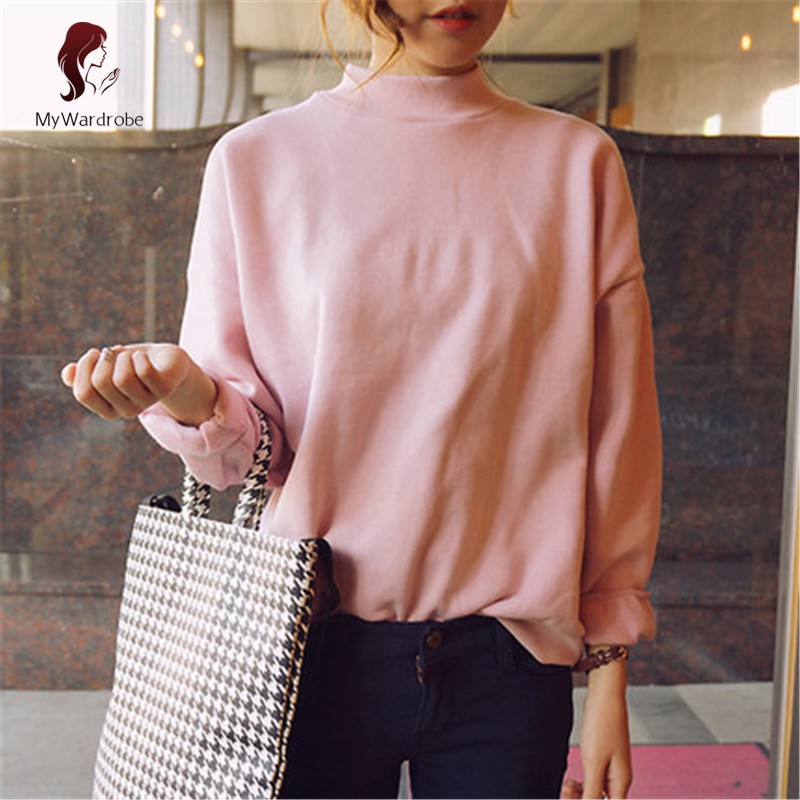 Women Solid Color Turtleneck Loose Long Sleeve Sweatshirt | BigBuy360 - bigbuy360.vn