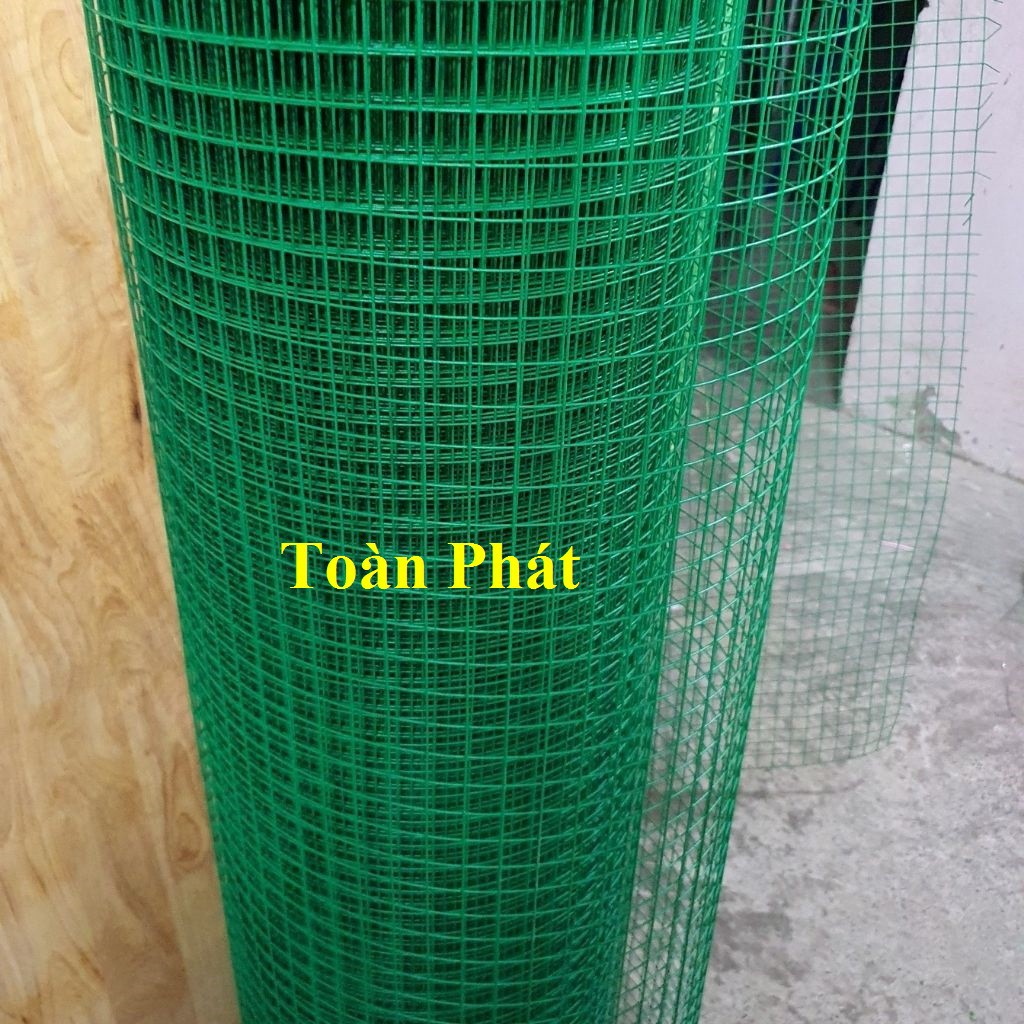 ( Khổ cao 1m) Cuộn lưới sắt bọc nhựa mắt lưới màu xanh, ô vuông rộng 1.2cm, 2cm