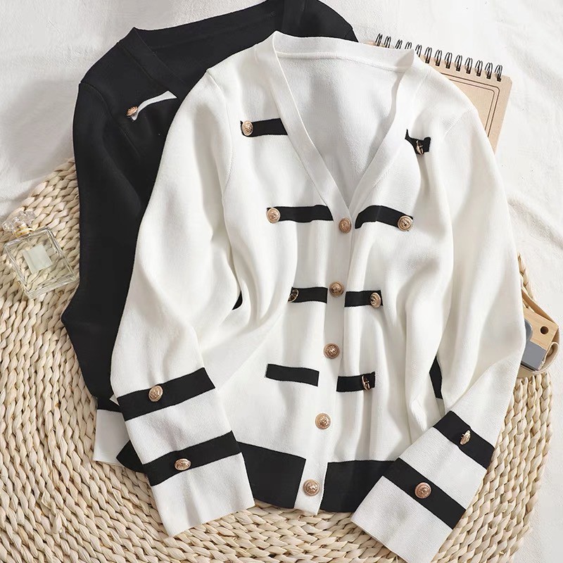 Áo khoác Cardigan phối nút Quảng Châu cao cấp, Cadigan len dệt kim thương hiệu thời trang D&amp;R L36