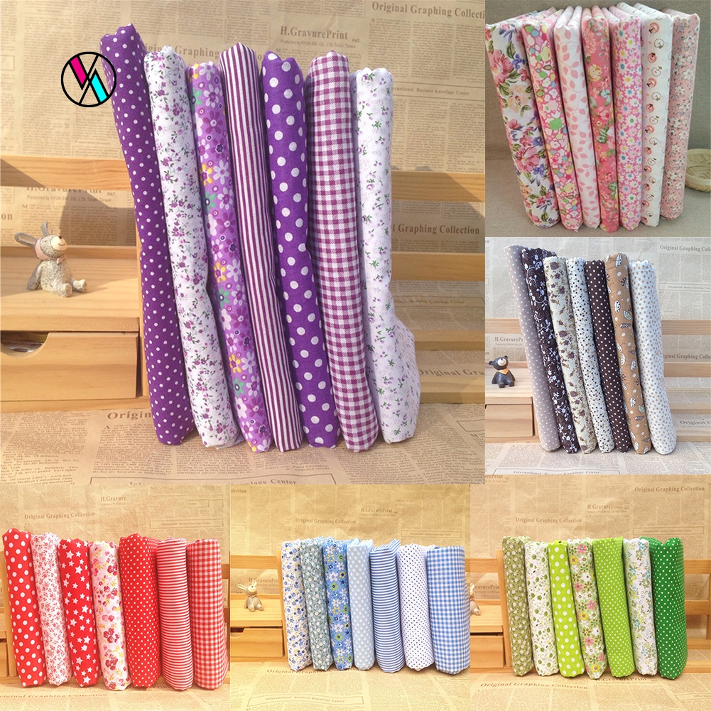 Set 7 tấm vải cotton họa tiết tùy chọn dùng may vá làm đồ thủ công DIY