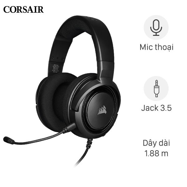 Tai nghe chụp tai Gaming Corsair HS35 Stereo Carbon - Chính Hãng