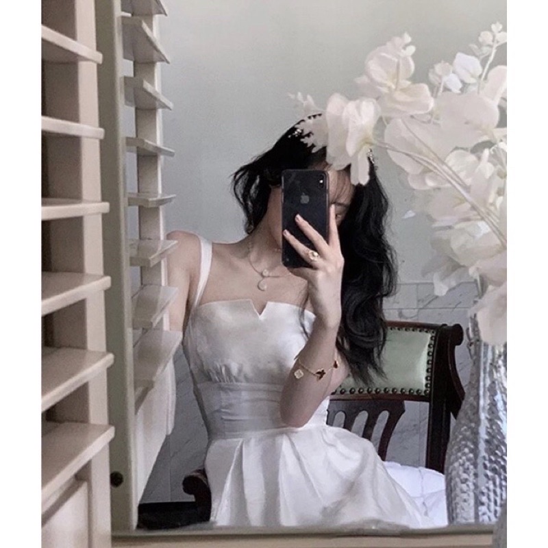 ĐẦM MIDI 2S TRẮNG BO EO sp000031