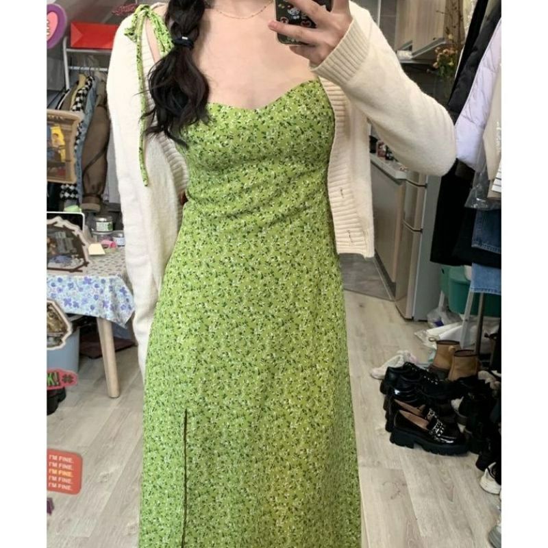 VÁY 2S HOẠ TIẾT HOA NHÍ XẺ CAO MÀU XANH BƠ💓