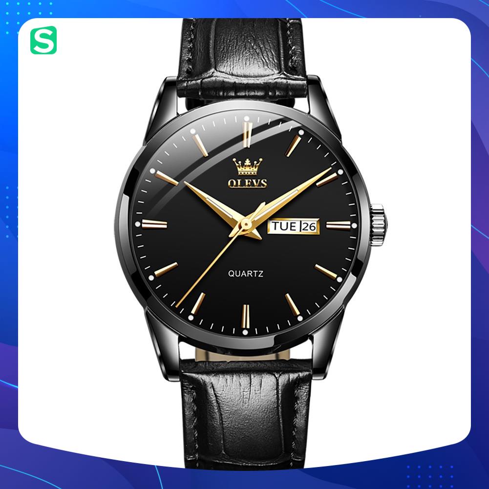 Đồng hồ nam OLEVS Nhật Bản,chống vô nước,Chống Xước,Đồng hồ chạy pin,dạ quang,Dây da cao cấp,BH 12th