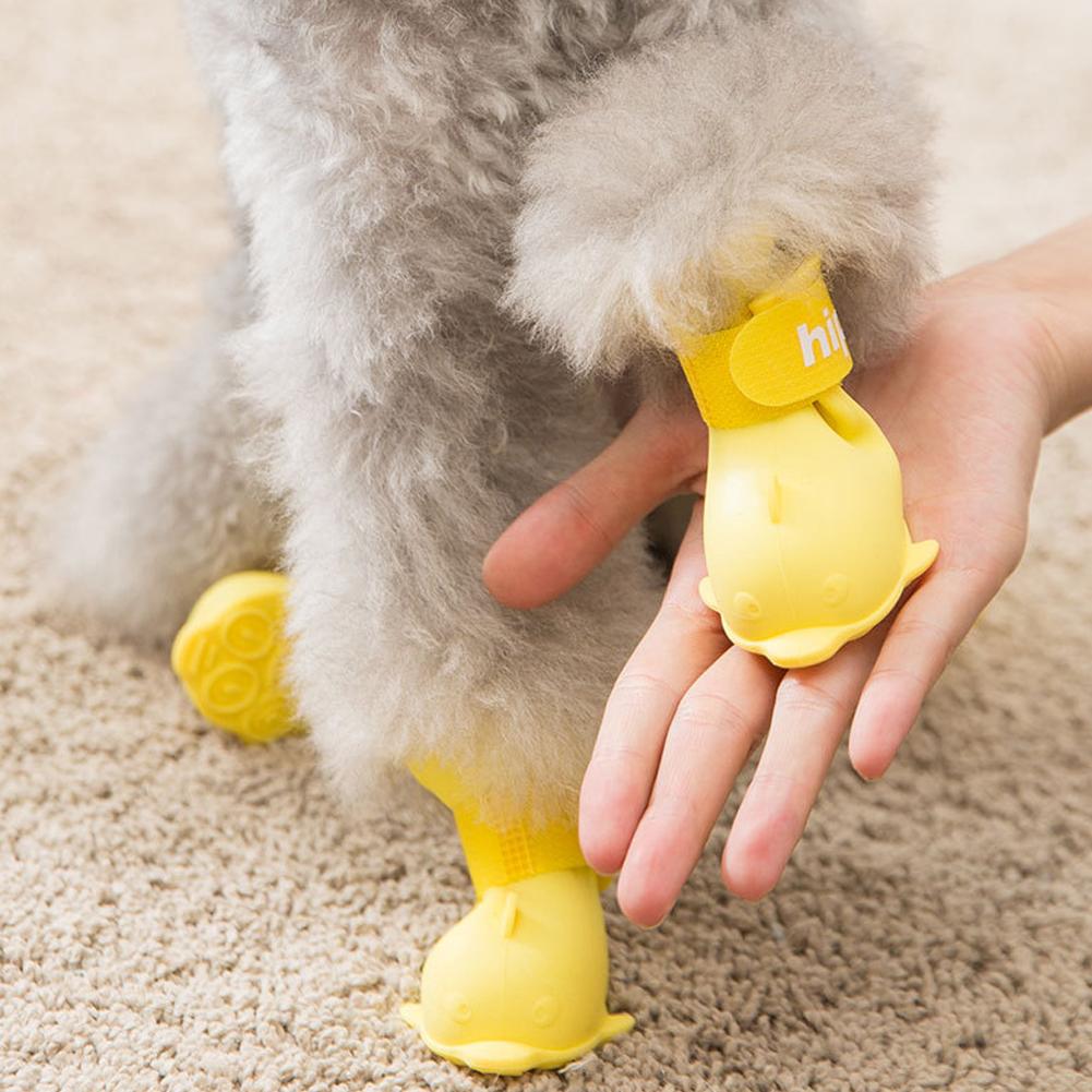 🐶SD 4 cái / bộ Giày thú cưng có thể điều chỉnh Silicone mềm chống trầy xước Bọc chân mèo Bốt che chân