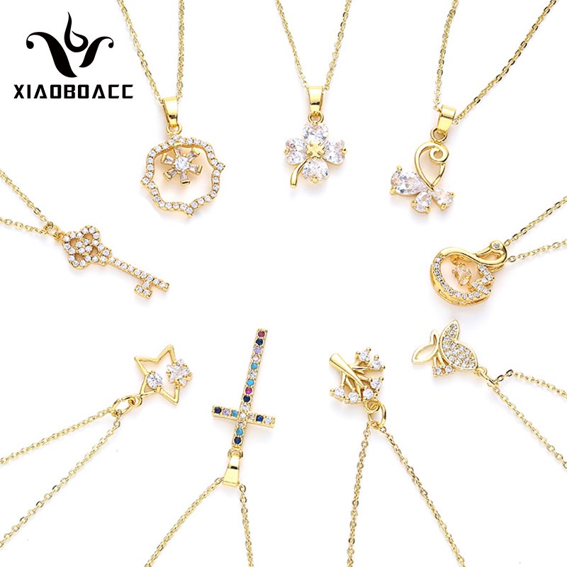 XiaoboACC Dây Chuyền Mặt Chữ Thập Bằng Thép Không Gỉ Mạ Vàng Đính Đá Zircon Không Dị Ứng Thời Trang Cho Nữ - 40CM+5CM