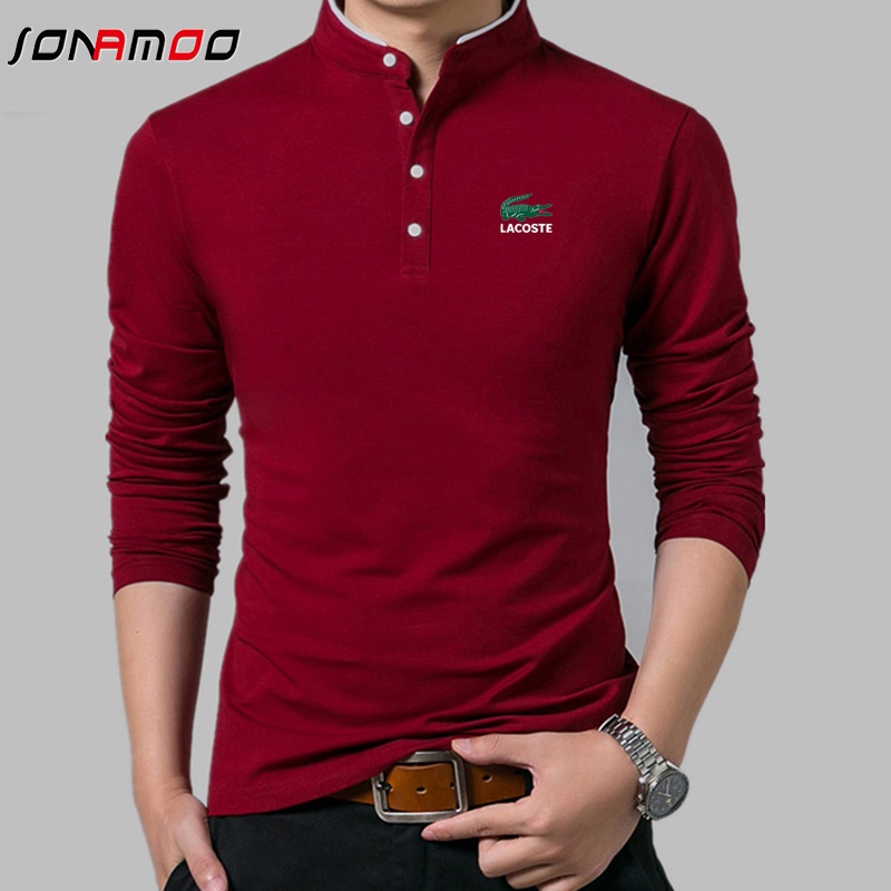 Áo Thun Cotton Tay Dài Cổ Đứng Thời Trang Hàn Quốc Cho Nam