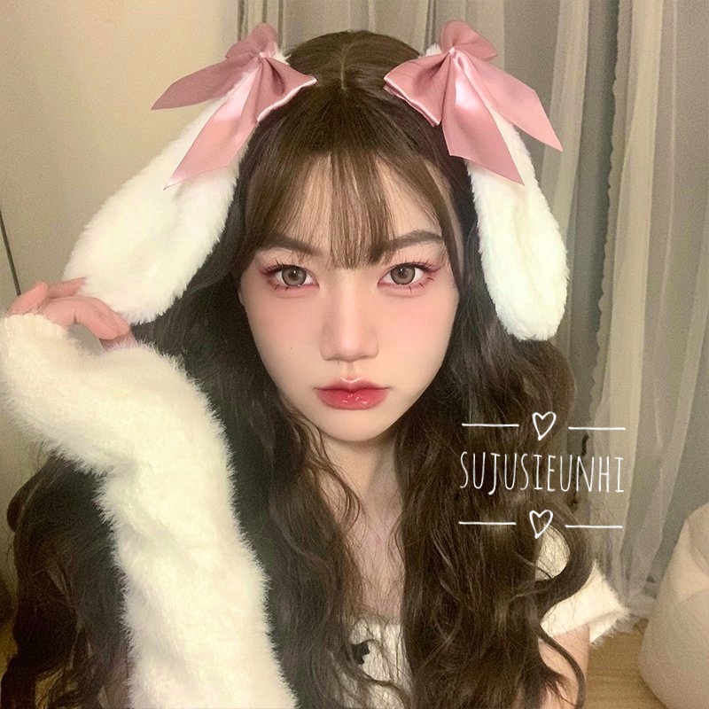 (2 size- đủ màu) kẹp tóc tai thỏ bông mềm mại đính nơ phong cách lolita
