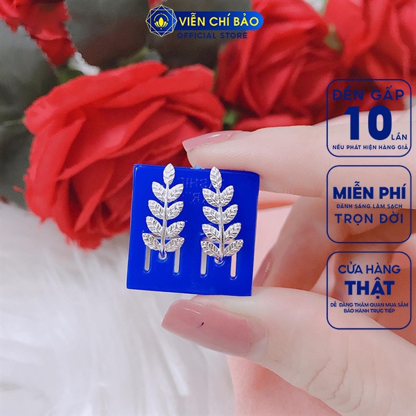 Bông tai bạc nữ hình cành lá chất liệu bạc S925 thời trang phụ kiện trang sức nữ Viễn Chí Bảo B400067