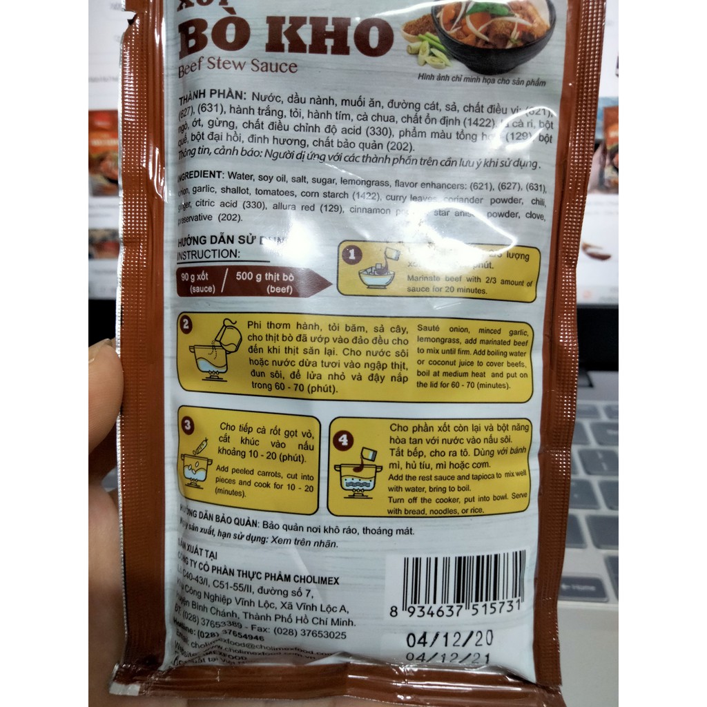 Xốt bò kho Cholimex, gói 90g