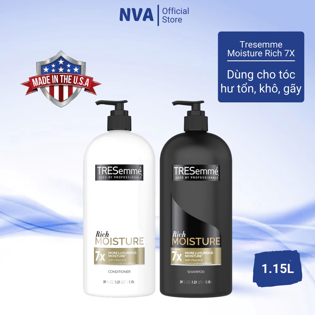 Cặp dầu gội, dầu xả tóc Tresemme 1.15L nhập Mỹ chuyên dùng cho tóc khô, hư tổn, tóc  gãy rụng