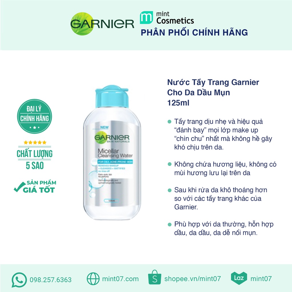 Tẩy Trang Cho Da Dầu Mụn Garnier Micellar Cleansing Water (xanh dương)