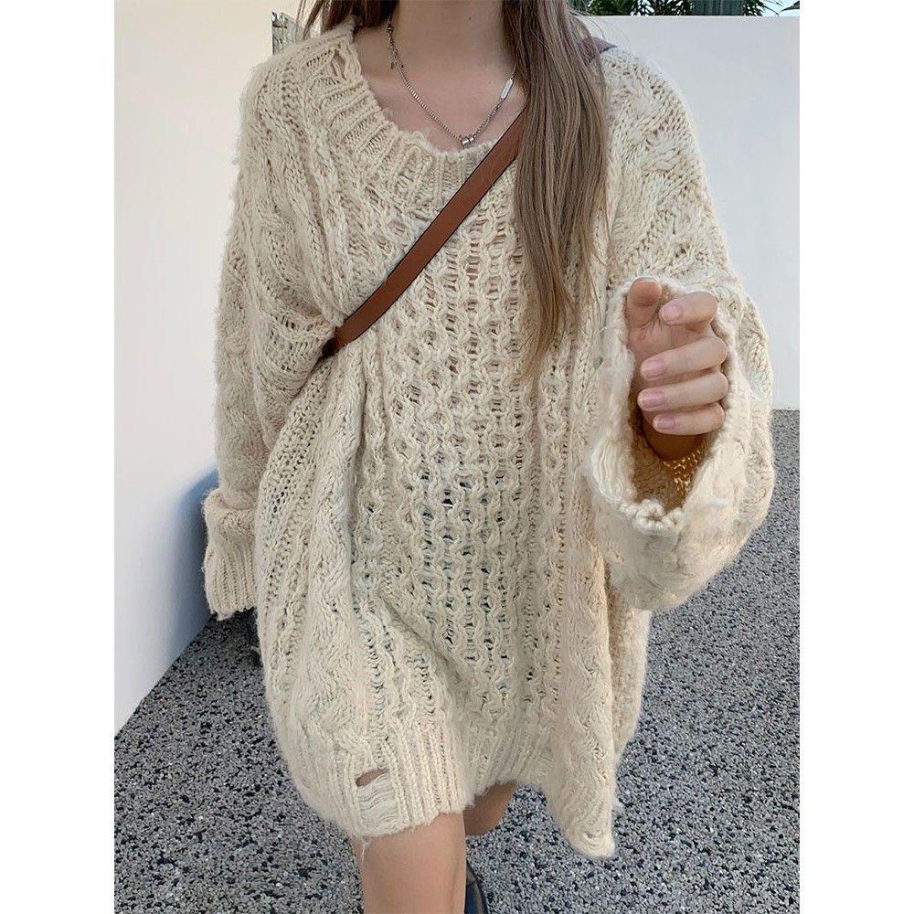 Áo Dệt Kim Dáng Rộng Phong Cách Retro Mùa Thu 2022 Cho Nữ