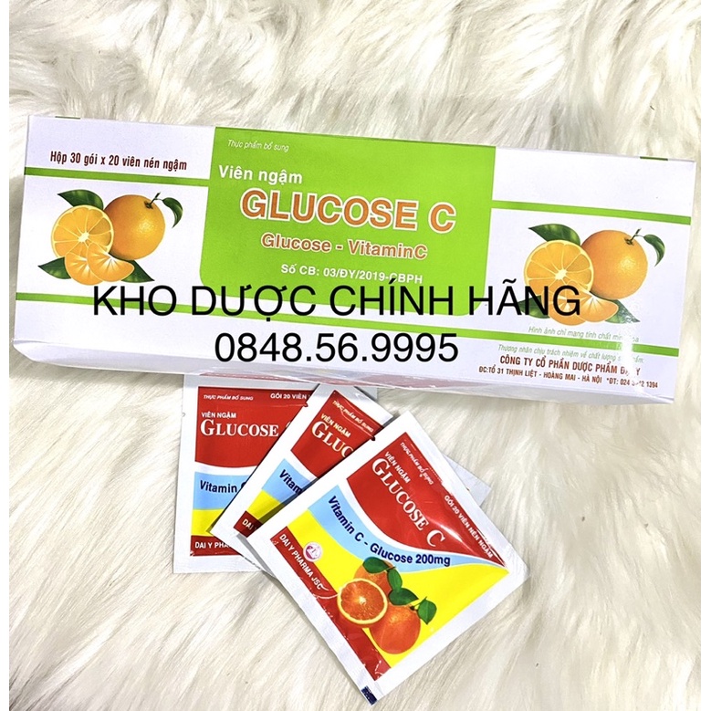 Viên ngậm Vitamin C - Glucose C hộp 30 gói, tăng cường sức đề kháng cho cơ thể