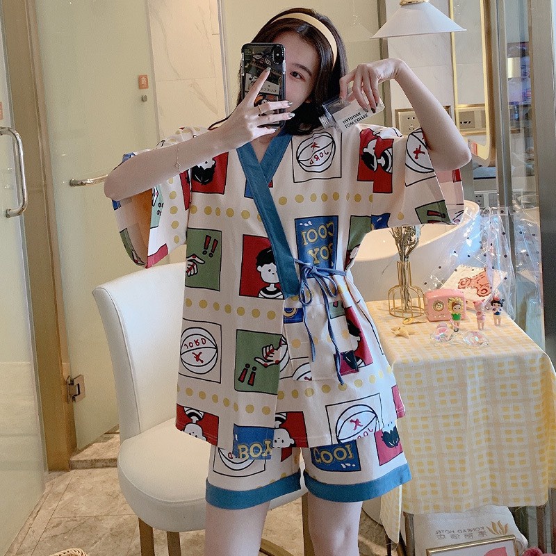Bộ đồ - Đồ bộ ngủ bầu sau sinh cộc tay kiểu dáng PIJAMA NHẬT BẢN hoạ tiết dễ thương BĐ858