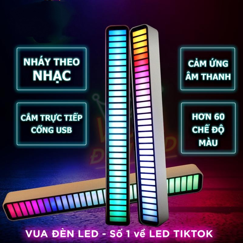 [HCM]Thanh đèn Led RGB nháy theo nhạc, cảm biến âm thanh siêu nhạy, có chân đế trang trí bàn làm việc,Type C-SK-L023B