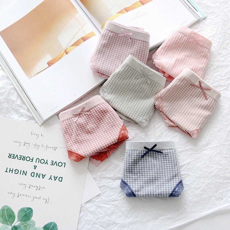 [Chọn Màu Quần lót nữ kẻ caro cotton cao cấp dễ thương 555