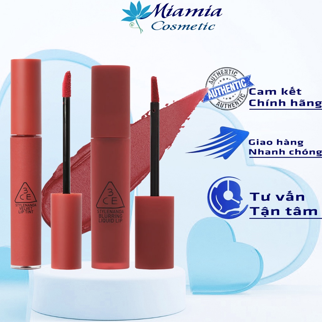 Son Kem Lì 3CE Velvet Lip Tint 4g Blurring Liquid Lip 5.5g Màu Đẹp Daffodil Taupe Bitter Hour New Nude Scene Bearberry