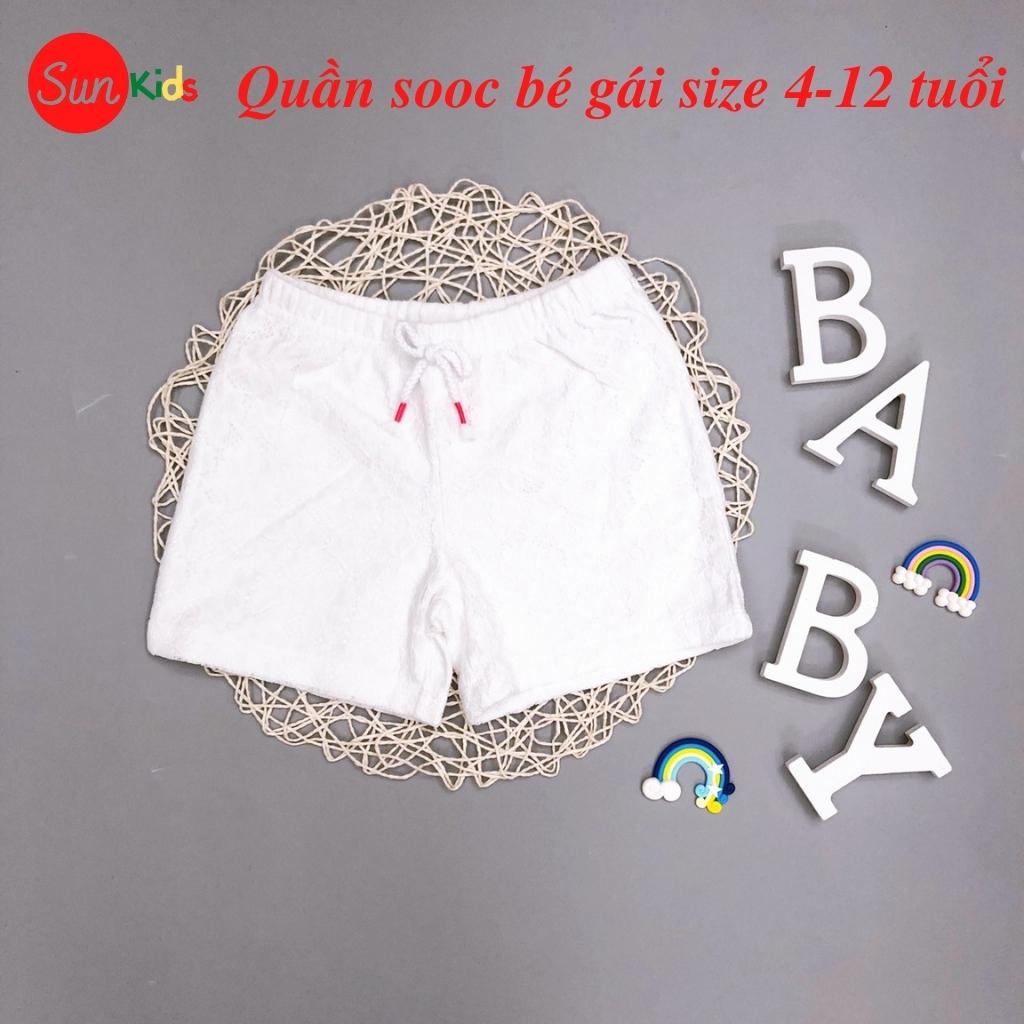 Quần short bé gái SUNKIDS, quần sooc bé gái chất ren và cotton , size 4-12 tuổi