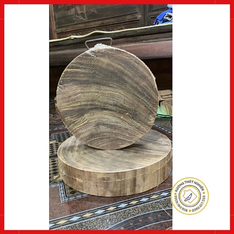 Thớt gỗ nghiến Tây Bắc 25cm, thớt tròn đường kính 25cm, độ dày tuỳ chọn, Thớt nghiến không tâm, quai xách