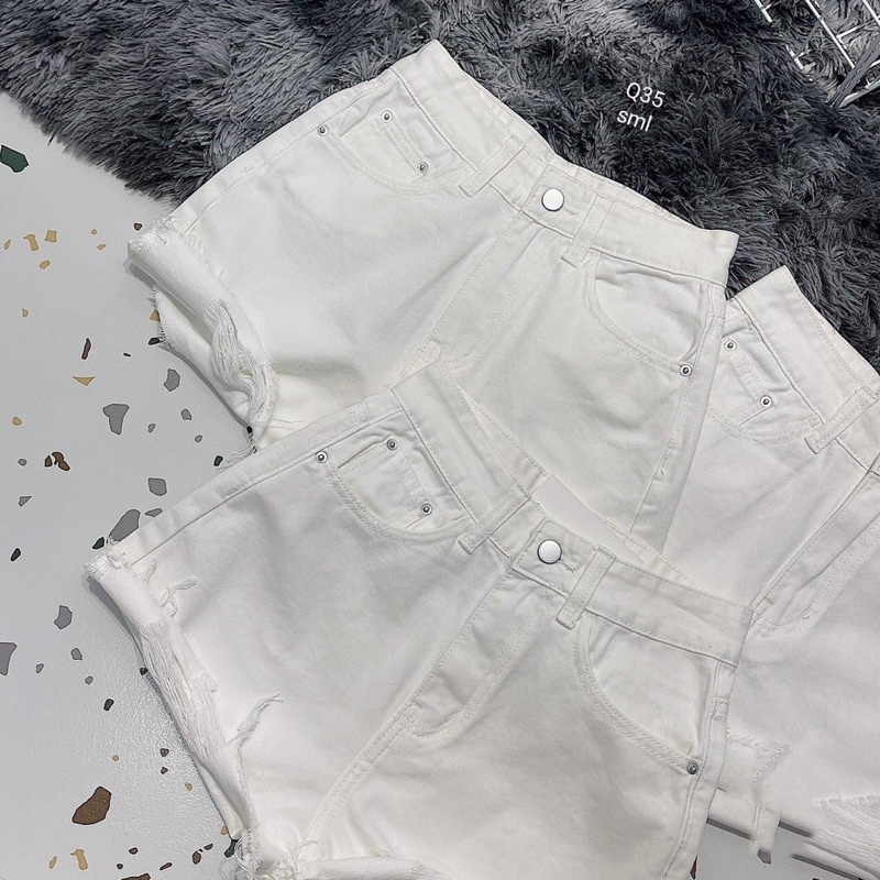 Quần sooc nữ rách kaki lưng cao co giãn hack alohashop91