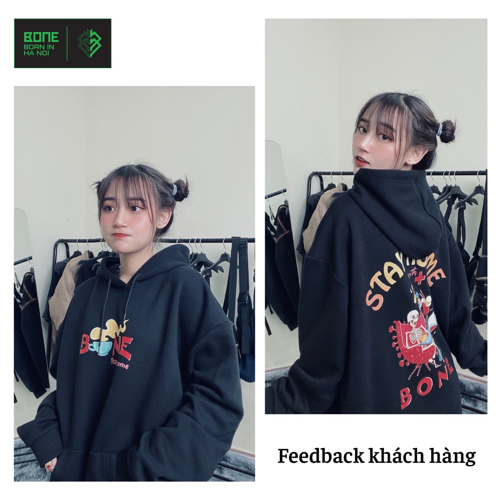 Áo hoodie local brand chính hãng unisex form rộng Bone stayhome