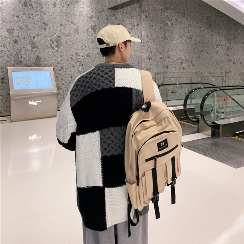 Áo Sweater Cổ Tròn Dáng Rộng Phối Màu Tương Phản Kiểu Nhật Hàn Thời Trang Thu Đông Cho Nam