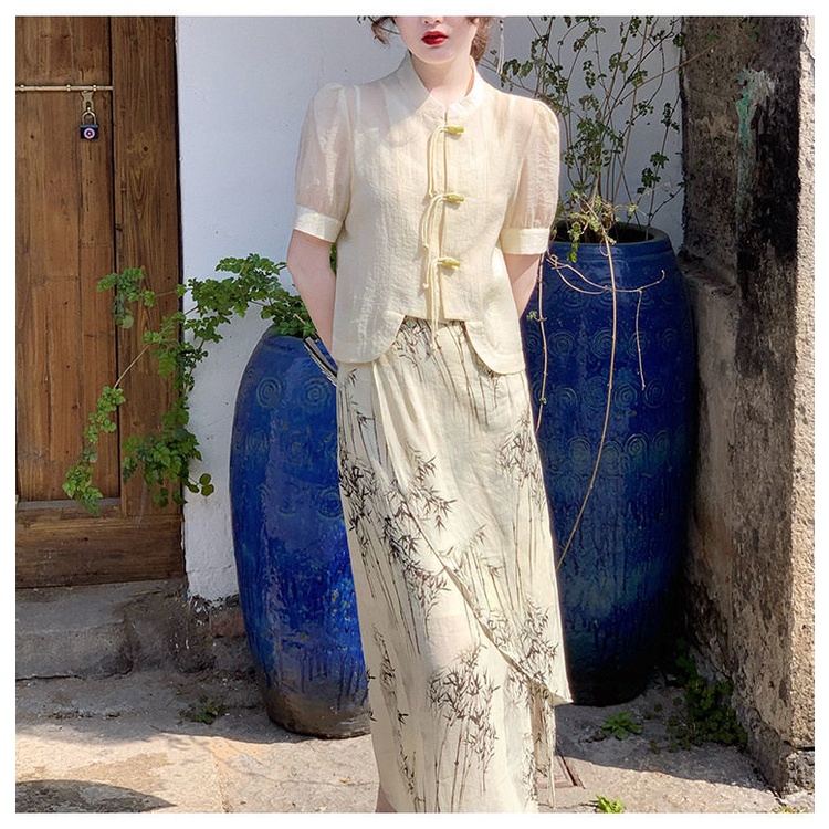 Set Áo Sơ Mi Ngắn Tay Thiết Kế Độc Đáo Phong Cách Trung Hoa Thời Trang Mùa Hè Mới