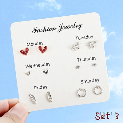 Set 6 đôi khuyên tai mini đính hạt giả ngọc trai hình dáng đa dạng